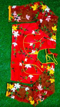 Red Lata Net Cotton Pad Readymade Blouse