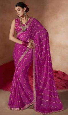 Purple Pure Handloom Georgette Saree From Banaras