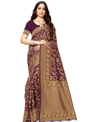 Grape Purple Pure Handloom Banarasi Silk Saree From Banaras