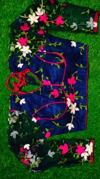 Blue Lata Net Cotton Pad Readymade Blouse