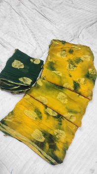 Yellow Pan Patti Zari Work Banaras Georgette Saree