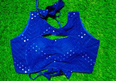 Blue Moti Sequence Cotton Pad Readymade Blouse