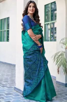 Dark Aquamarine Pure Handloom Banarasi Silk Saree From Banaras