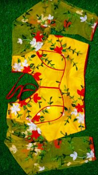 Yellow Lata Net Cotton Pad Readymade Blouse