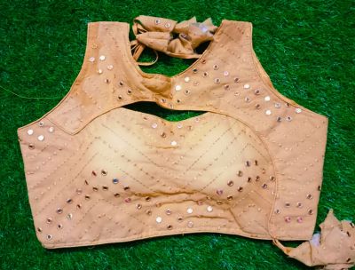 Cream Moti Sequence Cotton Pad Readymade Blouse