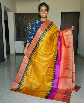 Golden Pure Handloom Tussar Silk Saree From Bengal