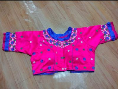 Pink Flower Raw Silk Pad Readymade Blouse