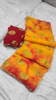 Yellow Pan Patti Zari Work Banaras Georgette Saree