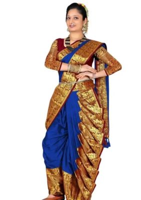 Royal Blue Pure Handloom Silk Cotton Saree From Banaras