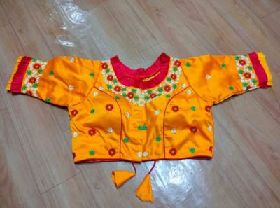 Yellow Flower Raw Silk Pad Readymade Blouse