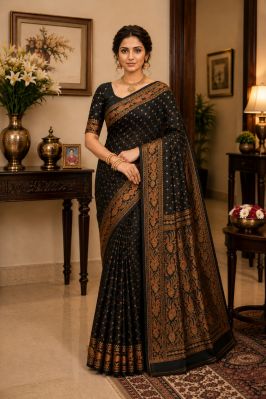 Black Pure Handloom Dhakai Jamdani Saree From Bengal