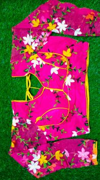 Pink Lata Net Cotton Pad Readymade Blouse