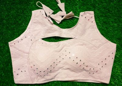 White Moti Sequence Cotton Pad Readymade Blouse
