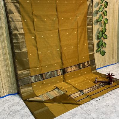 Copper Red Maroon Maheshwari Cotton Silk Handloom saree