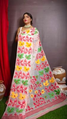 Off White Pure Handloom Dhakai Jamdan Saree From Bengal