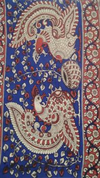 Dark Blue & Red Multicolour Kalamkari Cotton Saree