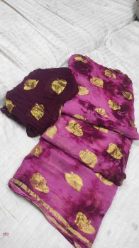 Purple Pan Patti Zari Work Banaras Georgette Saree