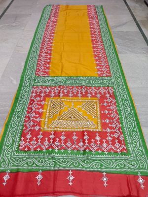 Yellow Pure Handloom Kantha Silk Saree From Bengal