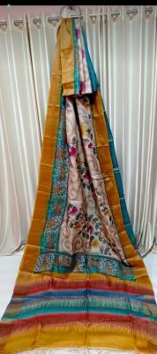 Multi Colour Pure Handloom Kantha Silk Saree From Bengal