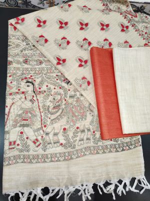 Pure Handloom Madhubani Print 3pc Unstitched Salwar Suit