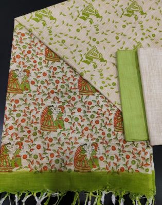 Pure Handloom Madhubani Print 3pc Unstitched Salwar Suit