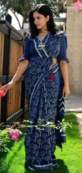 Cloud Burst Bagru Hand Block Print Cotton Mulmul Saree From Rajasthan