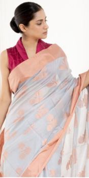 Light Grey Mercerized Cotton Saree From Banarasi