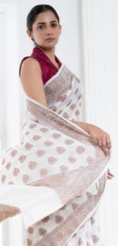 White Mercerized Cotton Saree From Banarasi