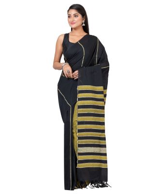 Black Pure Handloom Khesh Cotton Saree From Bengal