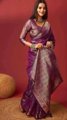 Purple Pure Handloom Silk Saree From Banaras