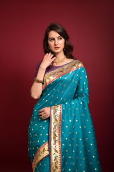 Blue Meenakari Zari Work Banarasi Soft Silk Pathani Saree