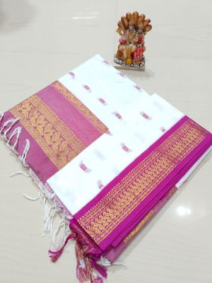 White Pure Handloom Gadwal Saree From Bengal