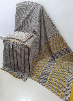 Black White Hand Block Printed Work Saree