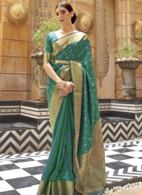 Aqua Green Pure Handloom Banarasi Silk Saree From Banaras