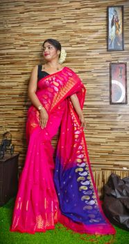 Dark Hot Pink Pure Handloom Beki Jora Mango Design Saree
