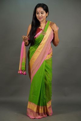 Multi Colour Pure Handloom Cotton Saree From Bengal