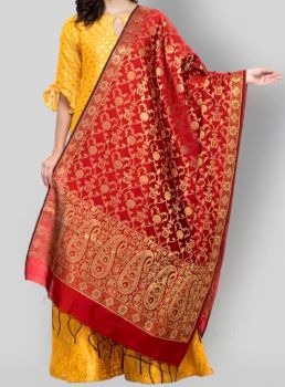 Dark Red Silk Zari Meena Border Dupatta