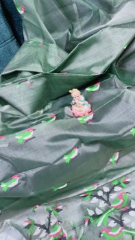 Green Pure Handloom Dhakai Jamdani Resham Saree From Bengal