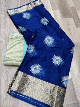 Navy Blue Sequence Work Pure Organza With Zari Pallu and Border.