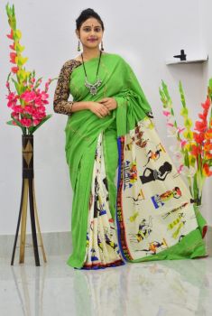Green Pure Handloom Khesh Cotton Saree From Bengal
