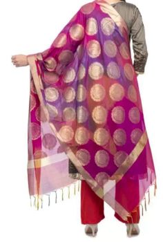 Light Purple Silk Zari Border Dupatta