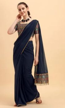 Tealish Blue Pure Handloom Georgette Saree From Banaras