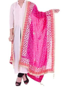 Pink Art Silk Bandhani Lines Dupatta
