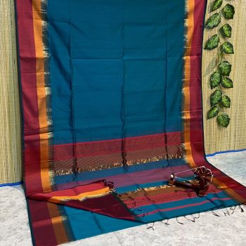 Chathams Blue Pure Handloom Silk Saree