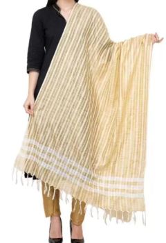 Cream Art Silk Lines Dupatta