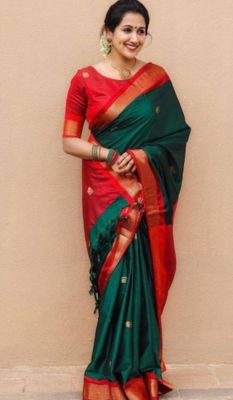 Dark Green Pure Handloom Silk Saree From Banaras