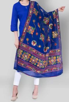 Royal Blue Cotton Dupatta From Banaras