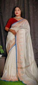 White Butta Pure Handloom Silk Cotton Saree