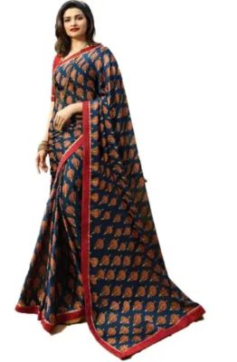 Navy Blue Pure Handloom Art Silk Saree From Banaras