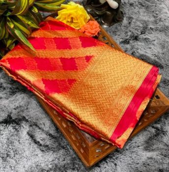Red Organza Saree From Banaras